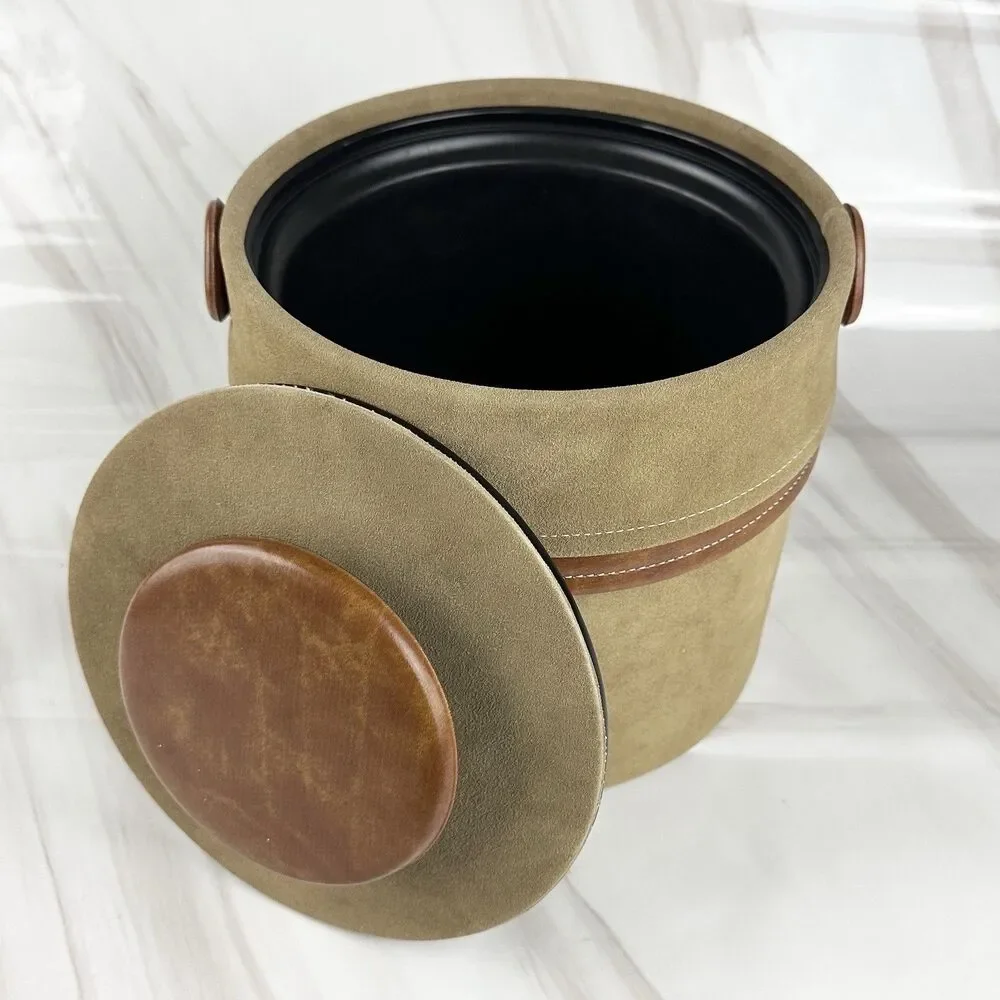Vintage MCM Elmar Mfg Ice Bucket Brown Faux Suede & Vinyl